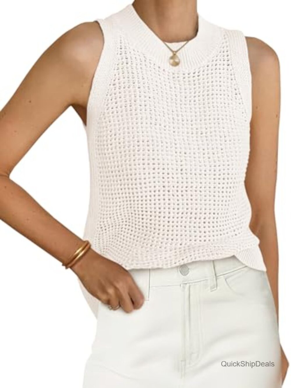 Womens Crochet Tank Top Sleeveless Eyelet Knit Sweater Beach Coverup